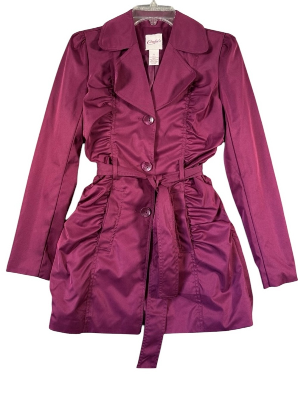 Candie's juniors Y2K Barbiecore Feminine purple ruched trench coat Size X-Small